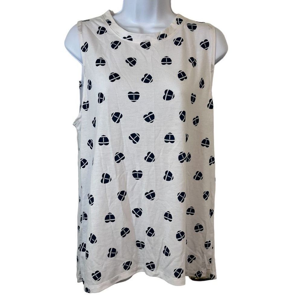 Modern Lux Women's Blue White Sleeveless Heart Football Tank Top Size 2XL‎ NEW